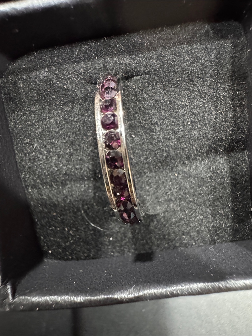 Silver Birth Month Band Ring with Deep Purple Gemstones with February Birthsones